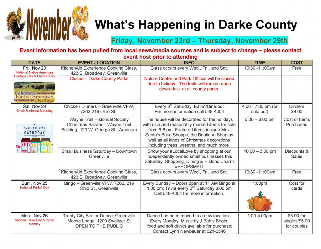 Community Calendar Whats Happening 11.23.18 Page 1
